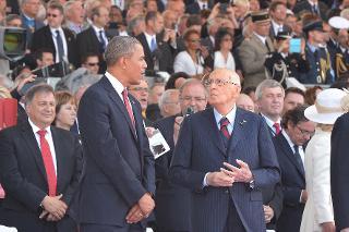 Il Presidente Giorgio Napolitano con il Presidente degli Stati Uniti d'America Barack Obama durante la cerimonia per il 70° anniversario dello Sbarco in Normandia