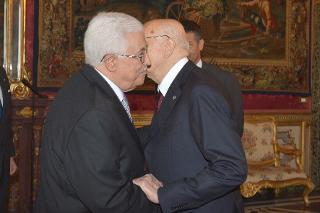 Il Presidente Giorgio Napolitano accoglie il Presidente palestinese Mahmoud Abbas al Quirinale