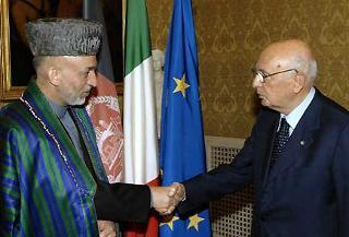 Il Presidente Giorgio Napolitano con Hamid Karzai, Presidente della Repubblica Islamica dell'Afghanistan