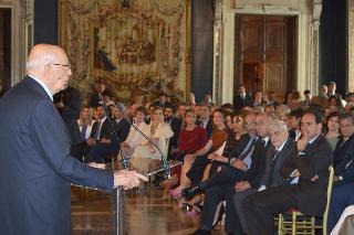 Il Presidente Giorgio Napolitano durante il suo intervento in occasione della presentazione dei candidati ai Premi &quot;David di Donatello&quot; per l'anno 2014