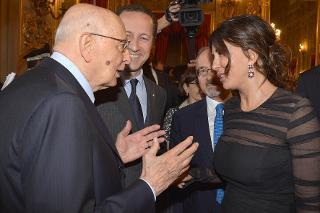 Il Presidente Giorgio Napolitano con Sabrina Ferilli in occasione della presentazione dei candidati ai Premi &quot;David di Donatello&quot; per l'anno 2014