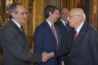 Il Presidente Giorgio Napolitano con i Ministri Padoan, Orlando e Alfano, in occasione dell'incontro in vista del prossimo Consiglio Europeo