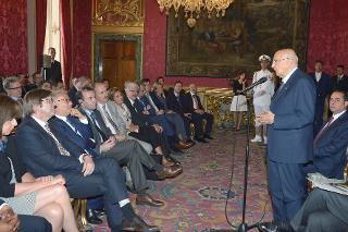 Il Presidente Giorgio Napolitano durante il suo intervento in occasione dell'incontro con i Presidenti dei Gruppi Parlamentari del Parlamento Europeo