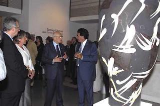 Il Presidente Giorgio Napolitano con l'Arch. Santiago Calatrava e il Sindaco Walter Veltroni durante la visita alla Mostra allestita alle Scuderie del Quirinale