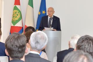 Il Presidente Giorgio Napolitano nel corso del suo intervento al comune di Monfalcone