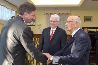 Il Presidente Giorgio Napolitano con il Presidente della Repubblca di Slovenia Borut Pahor e il Presidente della Repubblica di Croazia Ivo Josipovic a Cormons