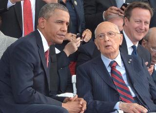Il Presidente Giorgio Napolitano con il Presidente degli Stati Uniti, Barack Obama in occasione della cerimonia per il 70° anniversario delleo sbarco in Normandia