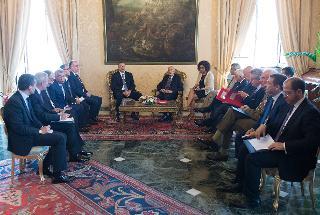 Il Presidente Giorgio Napolitano nel corso dei colloqui con Ilham Aliyev, Presidente della Repubblica dell'Azerbaigian e le rispettive delegazioni