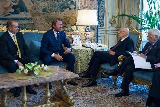 Il Presidente Giorgio Napolitano con Bernabò Bocca, Presidente di Federalberghi, in occasione dell'incontro con una delegazione della Federazione