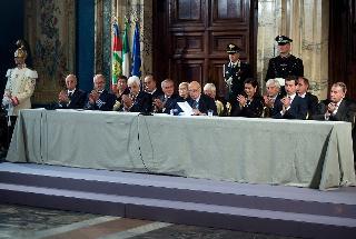 Il Presidente della Repubblica Giorgio Napolitano in occasione della cerimonia di commiato dei componenti il Consiglio superiore della magistratura uscente e di presentazione dei nuovi componenti