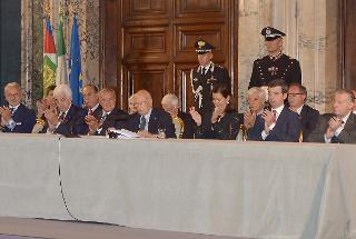 Il Presidente Giorgio Napolitano in occasione della cerimonia di commiato dei componenti il Consiglio superiore della magistratura uscente e di presentazione dei nuovi componenti