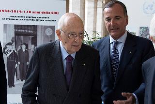 Il Presidente Giorgio Napolitano con Franco Frattini, Presidente della Società Italiana per l'Organizzazione Internazionale, in occasione della visita alla sede della SIOI per il 70° anniversario di fondazione