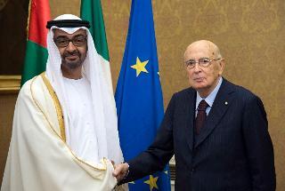 Il Presidente Giorgio Napolitano con Mohammmed bin Zayed Al Nahyan, Principe Ereditario di Abu Dhabi e Vice Comandante Supremo delle Forze Armate