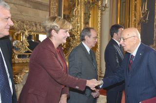Il Presidente Giorgio Napolitano con il Ministro Federica Guidi, in occasione della colazione di lavoro per il prossimo Consiglio Europeo