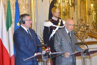 Il Presidente Giorgio Napolitano e il Presidente della Repubblica di Polonia Bronislaw Komorowski, durante le dichiarazioni alla stampa in occasione della visita di Stato in Italia