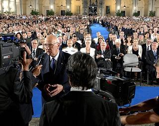 Il Presidente Napolitano intervistato dalla televisione al termine del Concerto per la pace in Libano