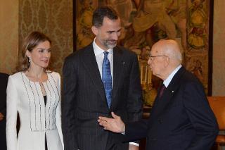 Il Presidente Giorgio Napolitano con i Reali di Spagna, il Re Felipe VI e la Regina Letizia in visita ufficiale in Italia