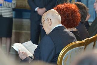 Il Presidente Giorgio Napolitano nel corso della cerimonia di consegna dei Premi Balzan 2014