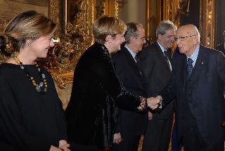 Il Presidente Giorgio Napolitano con il Ministro Guidi e il Ministro Lorenzin, in occasione dell'incontro al Quirinale con alcuni membri del Governo in vista del prossimo Consiglio Europeo
