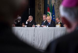 Il Presidente Giorgio Napolitano durante il suo intervento in occasione degli auguri di Natale e Capodanno da parte del Corpo Diplomatico