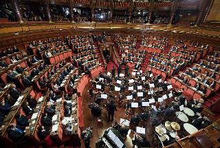 Il Presidente Giorgio Napolitano nell'aula del Senato in occasione del concerto di Natale