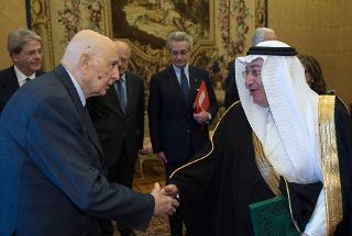 Il Presidente della Repubblica, Giorgio Napolitano, ha ricevuto per la presentazione delle Lettere Credenziali, S.E. Rayed Khalid Krimly, Regno dell'Arabia Saudita