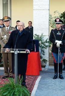 Il Presidente Giorgio Napolitano alla Caserma dei Carabinieri Alessandro Negri di Sanfront in occasione della visita di congedo al Reggimento Corazzieri