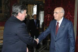 Il Presidente Giorgio Napolitano con l'Ambasciatore Douglas Frederick Lawrence Markes, nuovo Ambasciatore della Nuova Zelanda, in occasione della presentazione delle Lettere Credenziali