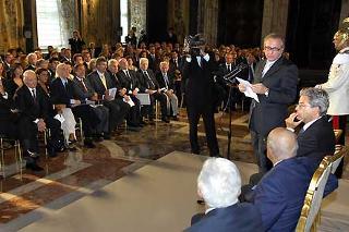 Un momento dell'incontro del Presidente Giorgio Napolitano con il mondo dell'informazione, in occasione dei Premi giornalistici tradizionalmente ospitati al Quirinale
