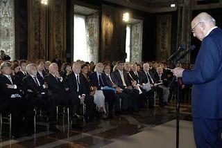 Il Presidente Giorgio Napolitano, durante il suo intervento in occasione dell'incontro con il mondo dell'informazione