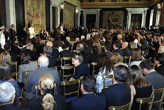 Il Presidente Giorgio Napolitano, durante l'incontro con il mondo dell'informazione