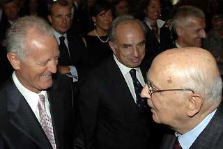 Il Presidente Giorgio Napolitano con Sante Versace, Carlo Guglielmi ed Andrea Illy, in occasione dell'incontro con una delegazione dell'Associazione Imprese Italiane "Altagamma"