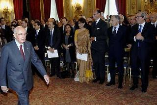 Il Presidente Giorgio Napolitano in occasione dell'incontro con una delegazione dell'Associazione Imprese Italiane "Altagamma"