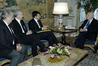 Il Presidente Giorgio Napolitano a colloquio con Sergio Marini, Franco Pasquali e Vincenzo Gesmundo, rispettivamente Presidente, Segretario generale e Segretario Nazionale della Confederazione Nazionale della Coldiretti
