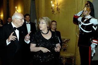 Il Presidente Giorgio Napolitano con la Signora Michelle Bachelet, Presidente della Repubblica del Cile, poco prima del pranzo di Stato