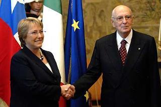 Il Presidente Giorgio Napolitano con Michelle Bachelet, Presidente della Repubblica del Cile in occasione della visita di Stato in Italia