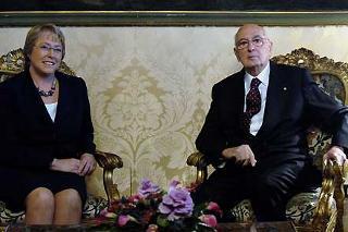 Il Presidente Giorgio Napolitano con Michelle Bachelet, Presidente della Repubblica del Cile, durante i colloqui al Quirinale