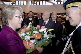 Un momento dell'inaugurazione dell'Anno accademico 2007-2008 da parte del Presidente Giorgio Napolitano e della Signora Michelle Bachelet, Presidente della Repubblica del Cile all'Università degli Studi Roma Tre