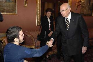 Il Presidente Giorgio Napolitano con il giovane Marco Siviero