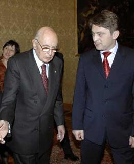 Il Presidente della Repubblica Giorgio Napolitano accoglie il Presidente di turno della Presidenza tripartita di Bosnia-Erzegovina, Zeljko Komsic