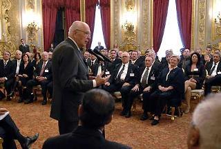 Il Presidente Giorgio Napolitano rivolge il suo indirizzo di saluto ai rappresentanti la delegazione dei ristoratori italiani nel mondo.