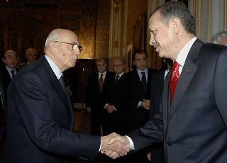 Il Presidente Giorgio Napolitano accoglie nel suo studio Recep Tayyip Erdogan, Primo Ministro di Turchia.