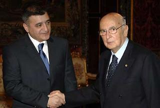 Il Presidente Giorgio Napolitano con S.E. Jakhongir Ganiev, Ambasciatore della Repubblica dell'Uzbekistan, in occasione delle presentazione delle Lettere Credenziali.