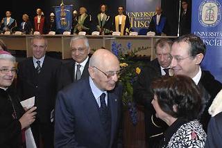 Il Presidente Giorgio Napolitano con il Rettore dell'Università degli Studi della Tuscia, Marco Mancini, in occasione della cerimonia di inaugurazione dell'Anno Accademico