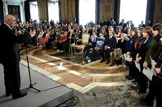 Il Presidente Giorgio Napolitano durante il suo intervento in occasione della celebrazione della Giornata nazionale per i diritti dell'infanzia e dell'adolescenza.