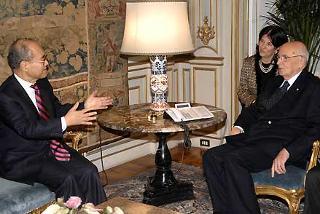 Il Presidente Giorgio Napolitano nel corso dei colloqui con il Direttore generale dell'UNESCO Koichiro Matsuura