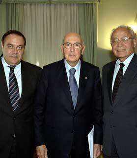 Il Presidente Giorgio Napolitano con il Vice Presidente del CSM, Virginio Rognoni ed il Ministro della Giustizia, Clemente Mastella a Palazzo dei Marescialli