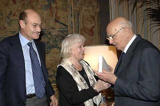 Il Presidente Giorgio Napolitano con Luciana De Marchi e Gabriele Nissim, autore del libro &quot;Una bambina contro Stalin&quot;