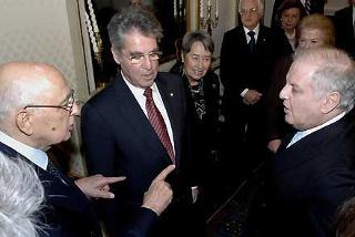 Il Presidente Giorgio Napolitano con il Presidente Federale della Repubblica d'Austria Fischer, la Sua Signora ed il Maetro Daniel Barenboim