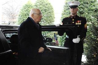 Il Presidente Giorgio Napolitano all'arrivo alla Casa Bianca